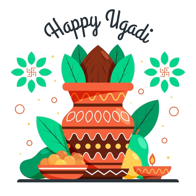 Platte gelukkige ugadi illustratie