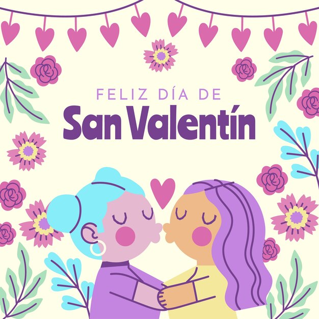 Platte gelukkige Valentijnsdag illustratie in het Spaans