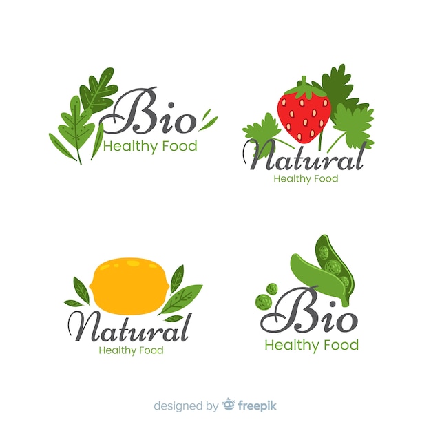 Gratis vector platte gezonde voeding logo set