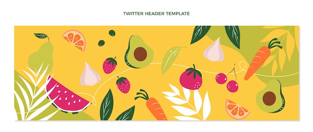 Gratis vector platte gezonde voeding twitter header