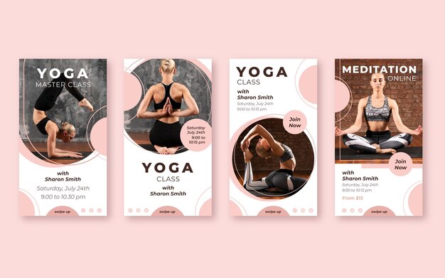 Platte gezondheids- en fitness-instagramverhalencollectie met foto