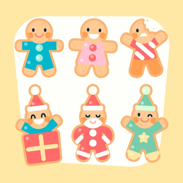 Gratis vector platte gingerbread man cookies collectie