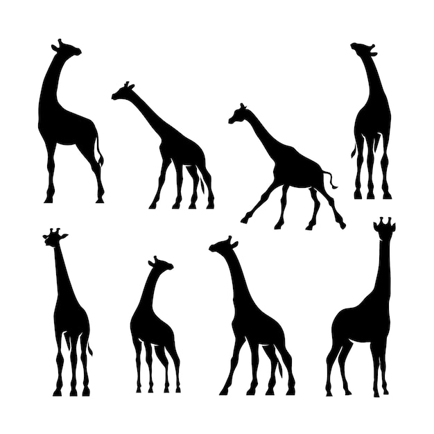 Gratis vector platte giraffe silhouetten collectie