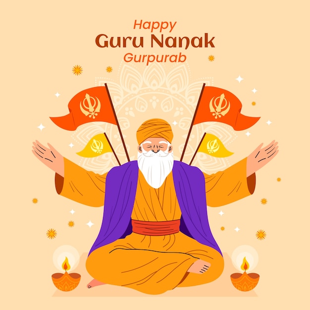 Gratis vector platte goeroe nanak gurpurab illustratie