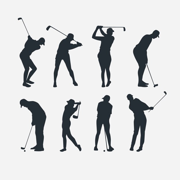 Platte golfspeler silhouet set
