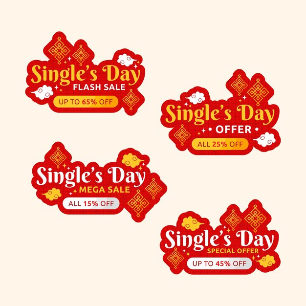 Platte gouden en rode single's day sale labels-collectie