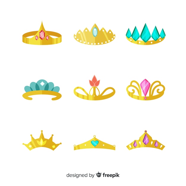 Gratis vector platte gouden prinsessen tiara collectie