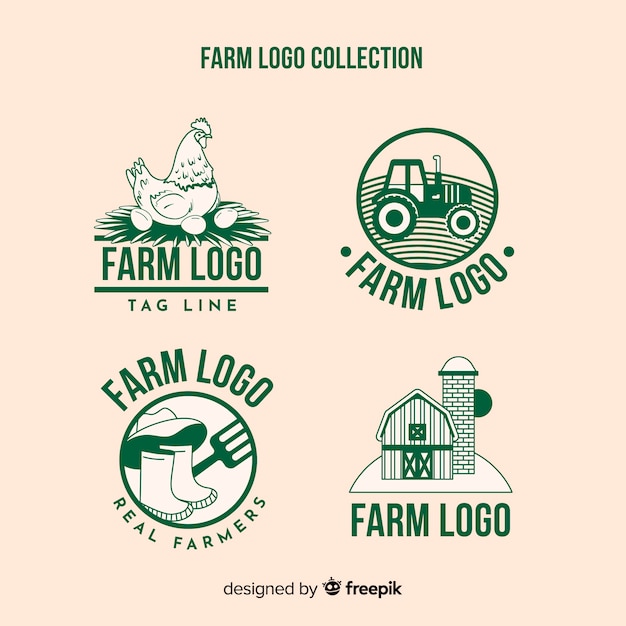 Gratis vector platte groene boerderij logo collectie