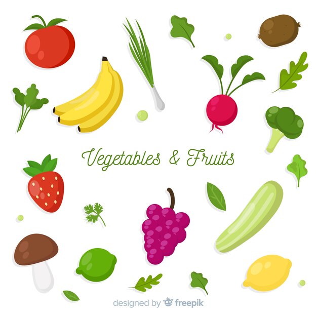 Platte groenten en fruit achtergrond