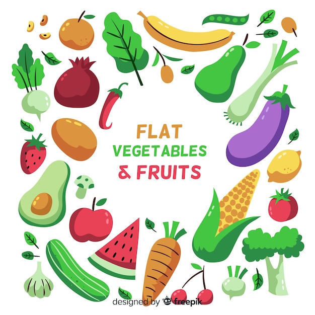 Gratis vector platte groenten en fruit achtergrond