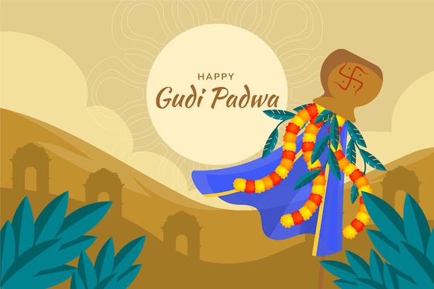 Gratis vector platte gudi padwa-achtergrond