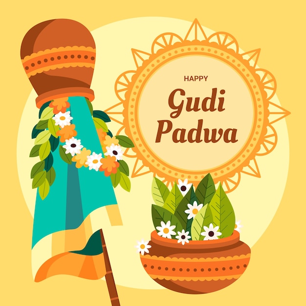 Gratis vector platte gudi padwa-achtergrond