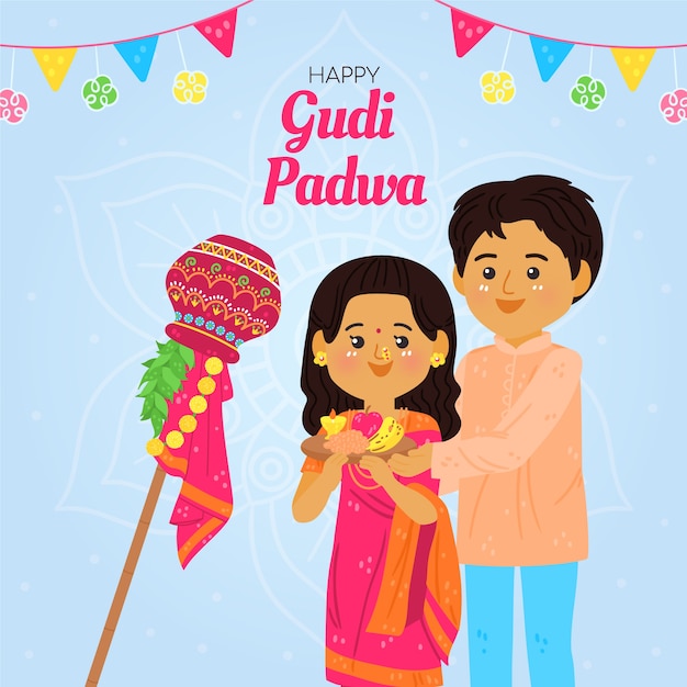 Gratis vector platte gudi padwa illustratie