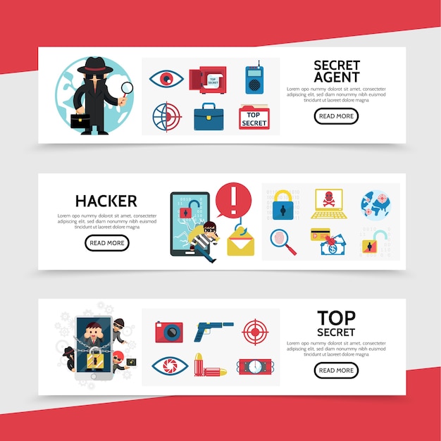 Gratis vector platte hacking horizontale banners