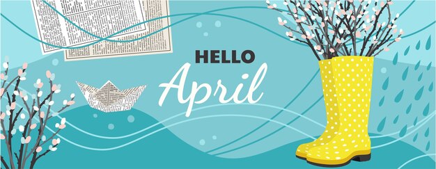 Platte hallo april horizontale banner en achtergrond