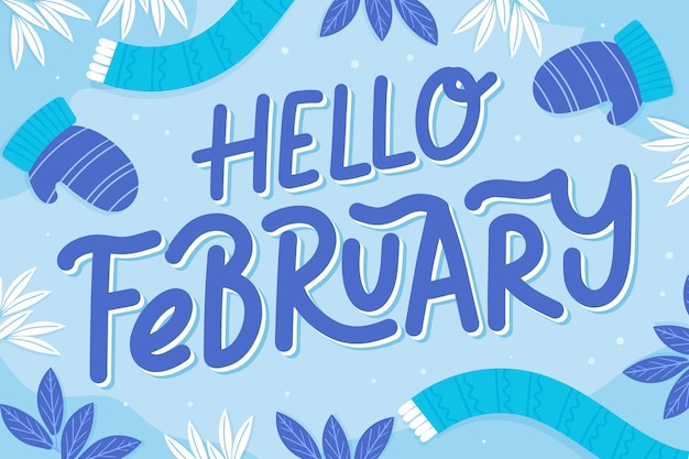 Gratis vector platte hallo februari belettering