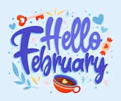 Gratis vector platte hallo februari belettering