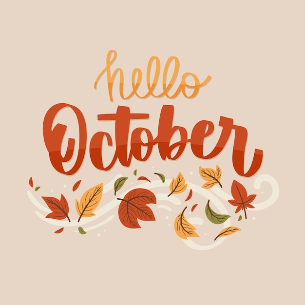 Gratis vector platte hallo oktober achtergrond voor de herfst