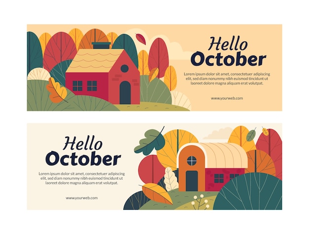 Platte hallo oktober-banners voor herfstfeest