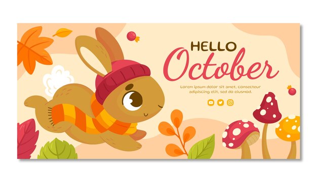 Platte hallo oktober horizontale bannersjabloon