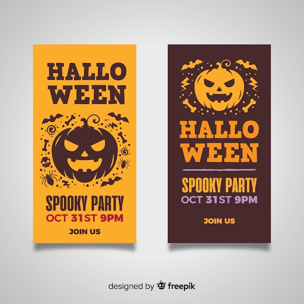 Platte halloween banners met enge pompoen