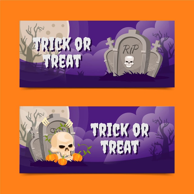 Gratis vector platte halloween banners set