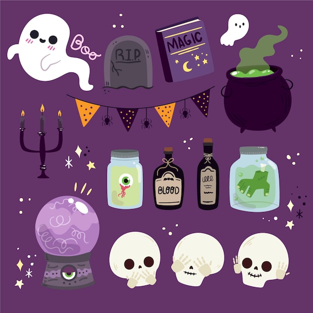 Gratis vector platte halloween element collectie