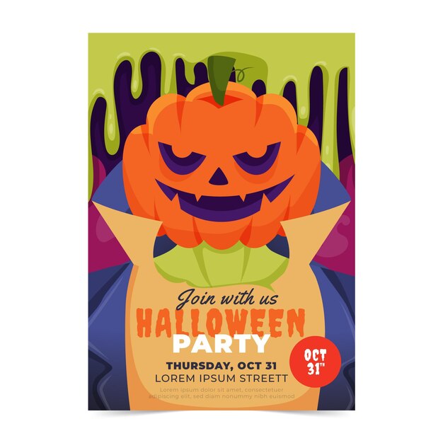 Gratis vector platte halloween-feest verticale flyer-sjabloon