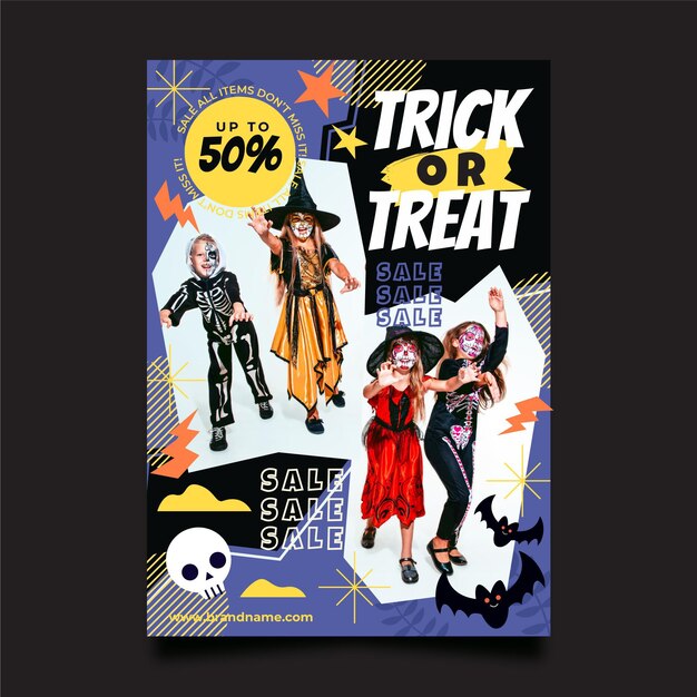 Platte halloween-feest verticale postersjabloon met foto