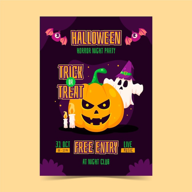 Gratis vector platte halloween-feest verticale postersjabloon