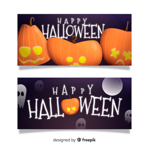Gratis vector platte halloween gebogen pompoenen banners