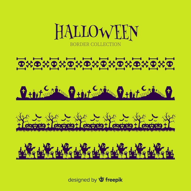 Gratis vector platte halloween grens collectie op groene achtergrond