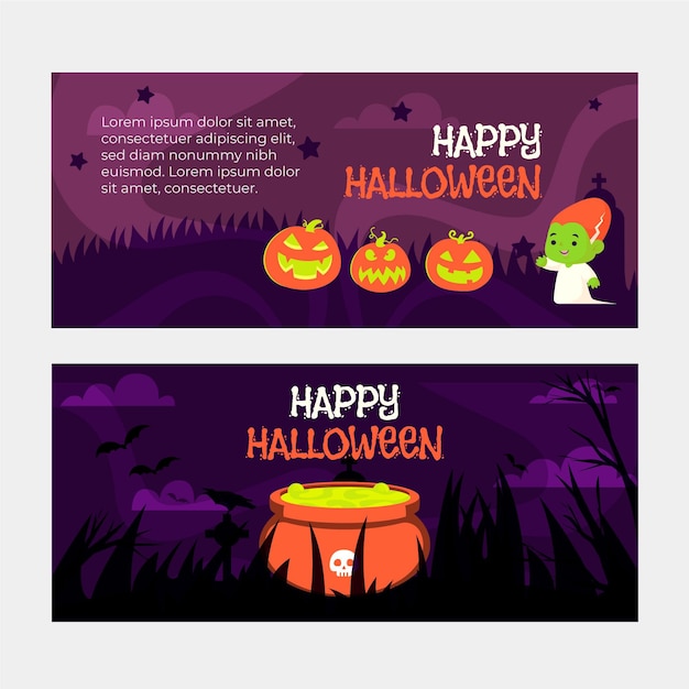 Gratis vector platte halloween horizontale banners set