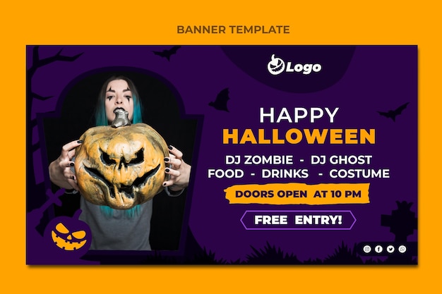 Gratis vector platte halloween horizontale verkoopbanner