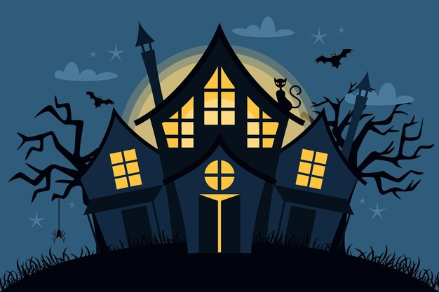 Platte halloween huis illustratie