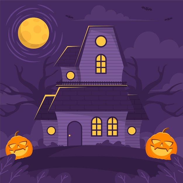 Gratis vector platte halloween huis illustratie