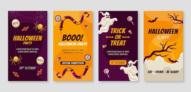 Gratis vector platte halloween instagram verhalencollectie