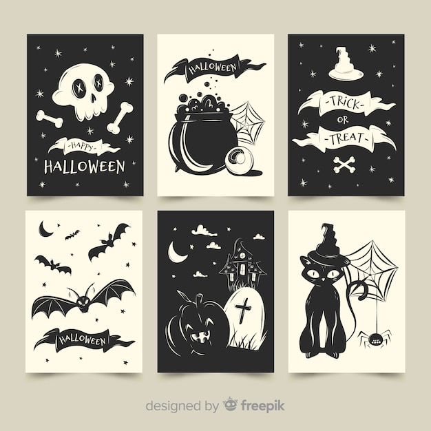 Platte halloween kaartcollectie in zwart en wit