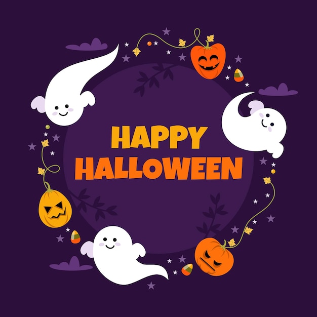 Gratis vector platte halloween kadersjabloon