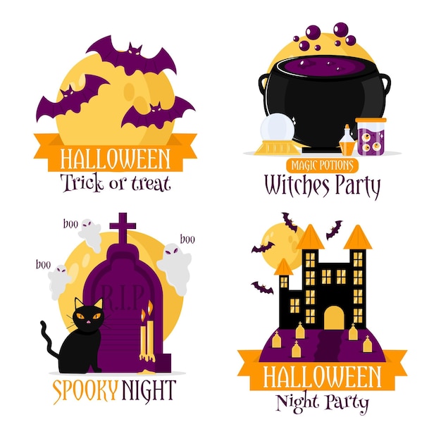 Gratis vector platte halloween label collectie