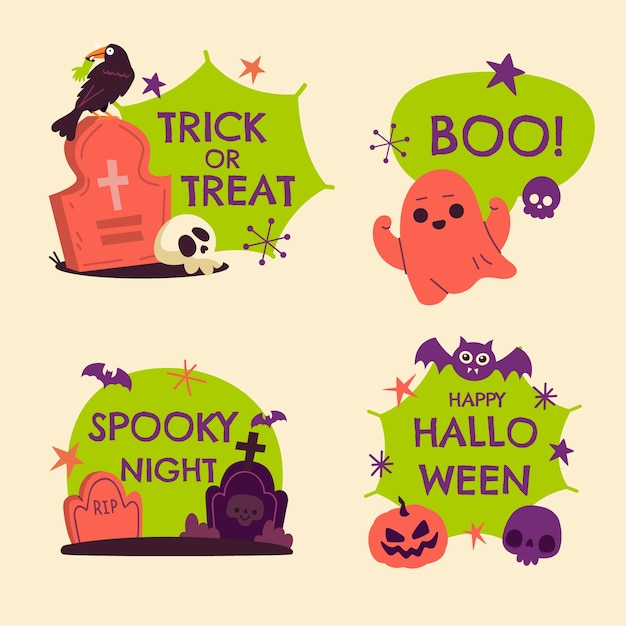 Gratis vector platte halloween-labelscollectie