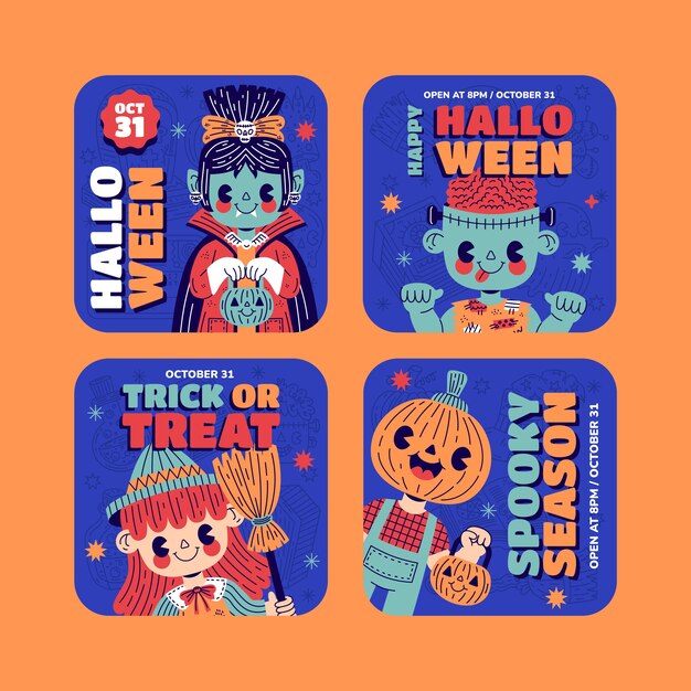 Gratis vector platte halloween-labelscollectie