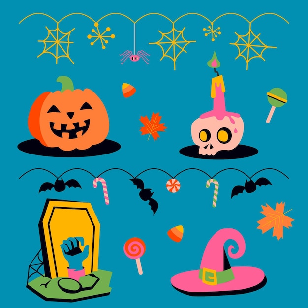 Gratis vector platte halloween ornamenten collectie