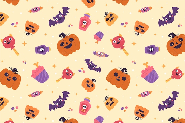 Platte halloween pastel patroon achtergrond