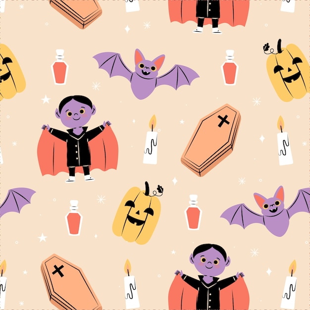 Platte halloween pastel patroon achtergrond