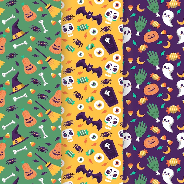 Gratis vector platte halloween patronen collectie