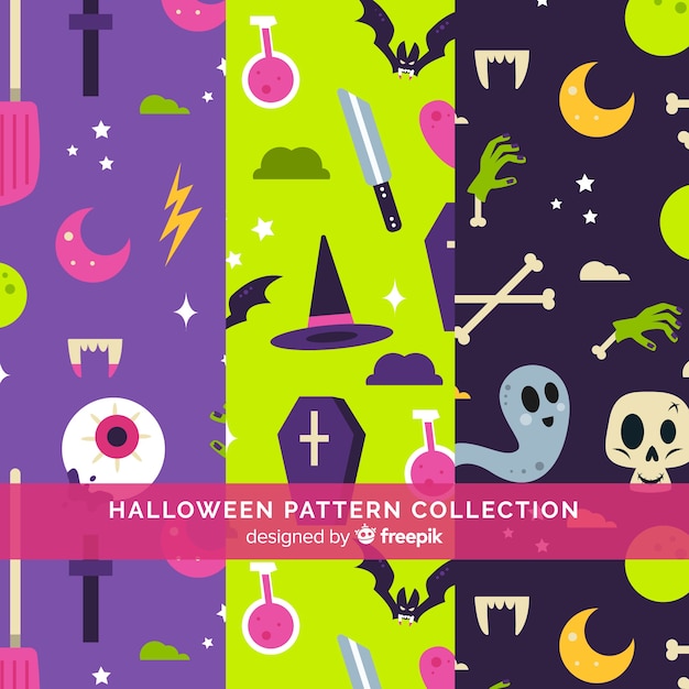 Gratis vector platte halloween patroon collectie