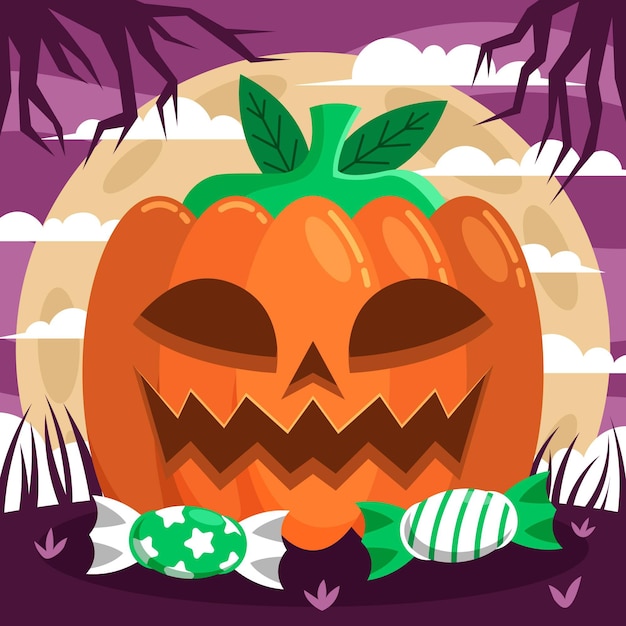 Platte halloween pompoen illustratie