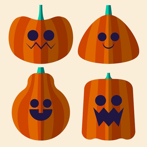 Gratis vector platte halloween pompoenen collectie