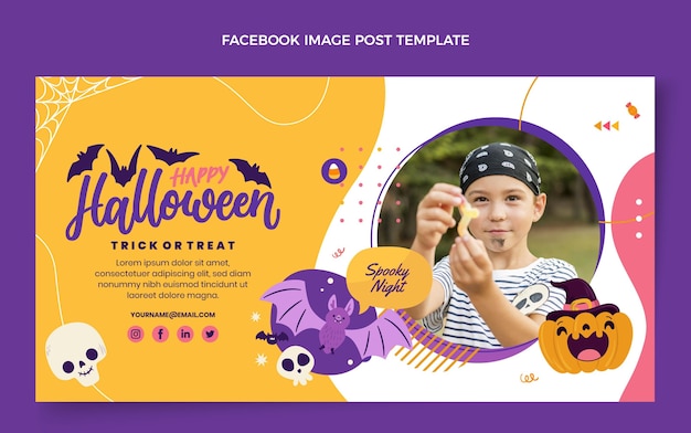 Gratis vector platte halloween-postsjabloon voor sociale media